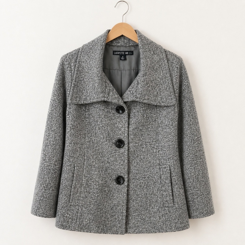 Lafayette 148 Quiet Luxury Wool Alpaca Coat Women 12 Grey Old Money Chic Jacket